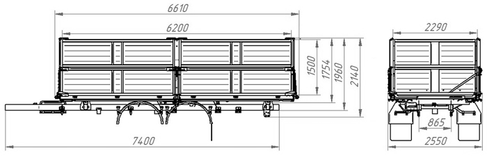 схема самосвального кузова С8592-40 с боковой разгрузкой