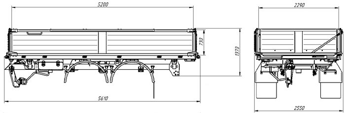 схема самосвального кузова C8592-02 с боковой разгрузкой объём 9 куб. м г/п 15 т